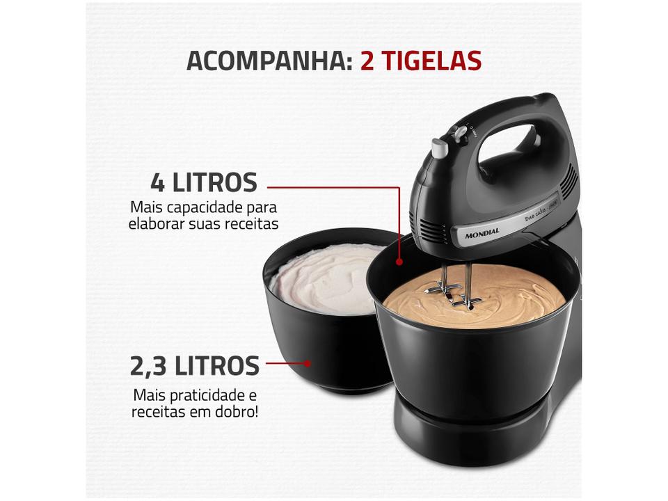 Batedeira Mondial Portátil Preta e Prata Premium B-04 NP 400W 4 Velocidades - 2