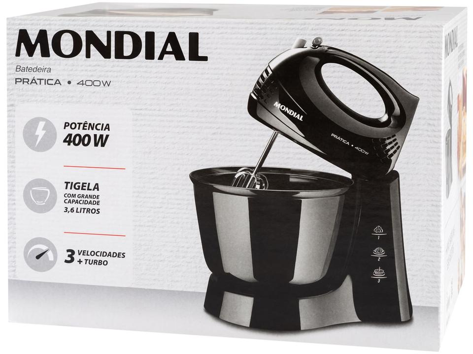 Batedeira Mondial Preto 400W Prática B-44-B - 3 Velocidades - 110 V - 14