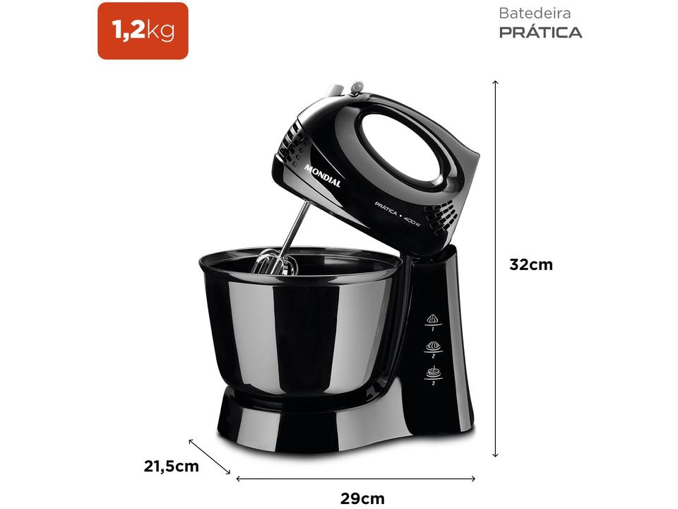 Batedeira Mondial Preto 400W Prática B-44-B - 3 Velocidades - 110 V - 4