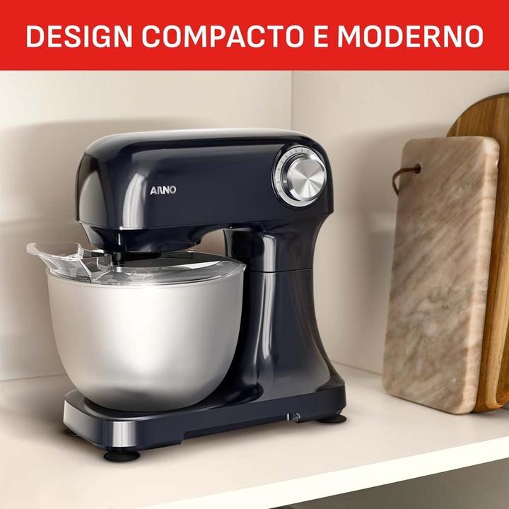 Batedeira Planetária Arno Inox e Preta 500W 12 Velocidades Tigela Inox 3,5L Bake Easy KM10 com 3 Batedores - 8