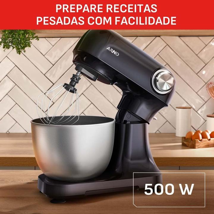 Batedeira Planetária Arno Inox e Preta 500W 12 Velocidades Tigela Inox 3,5L Bake Easy KM10 com 3 Batedores - 3