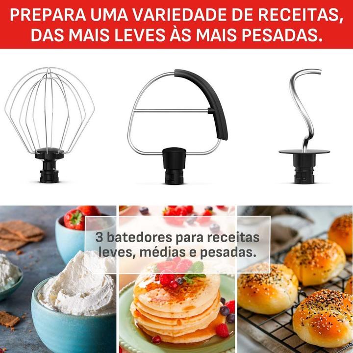 Batedeira Planetária Arno Inox e Preta 500W 12 Velocidades Tigela Inox 3,5L Bake Easy KM10 com 3 Batedores - 5
