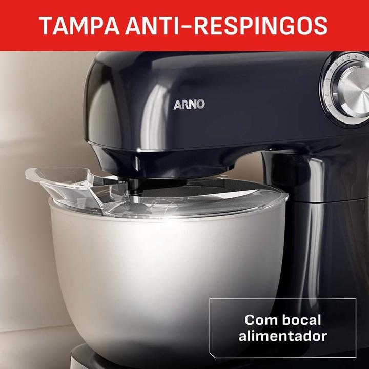 Batedeira Planetária Arno Inox e Preta 500W 12 Velocidades Tigela Inox 3,5L Bake Easy KM10 com 3 Batedores - 7