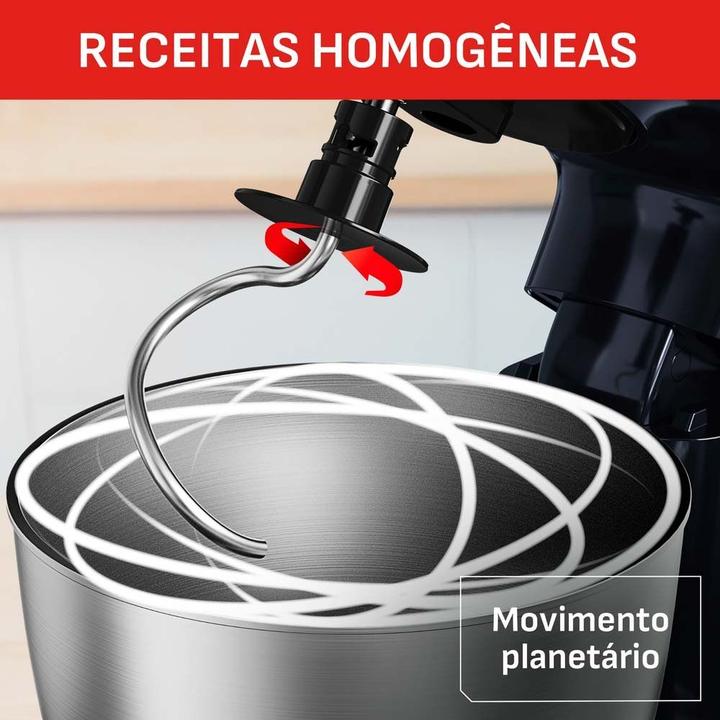 Batedeira Planetária Arno Inox e Preta 500W 12 Velocidades Tigela Inox 3,5L Bake Easy KM10 com 3 Batedores - 4