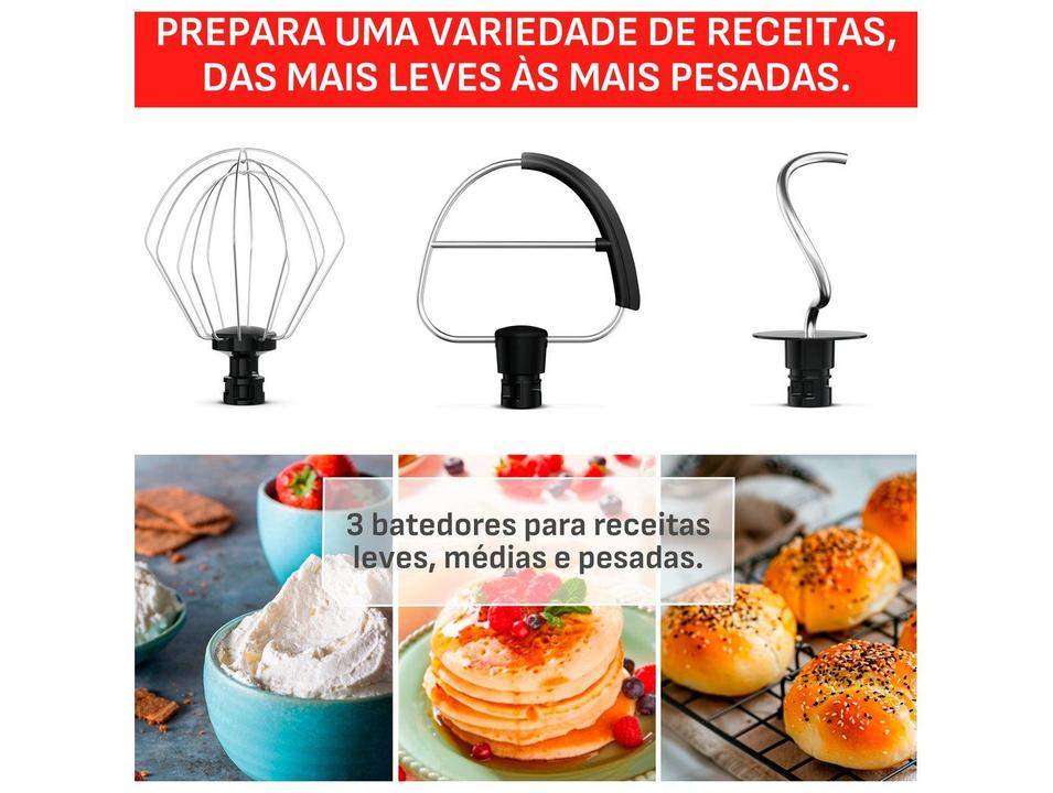 Batedeira Planetária Arno Marfim e Inox 500W 12 Velocidades Tigela Inox 3,5L Bake Easy KM14 com 3 Batedores - 6