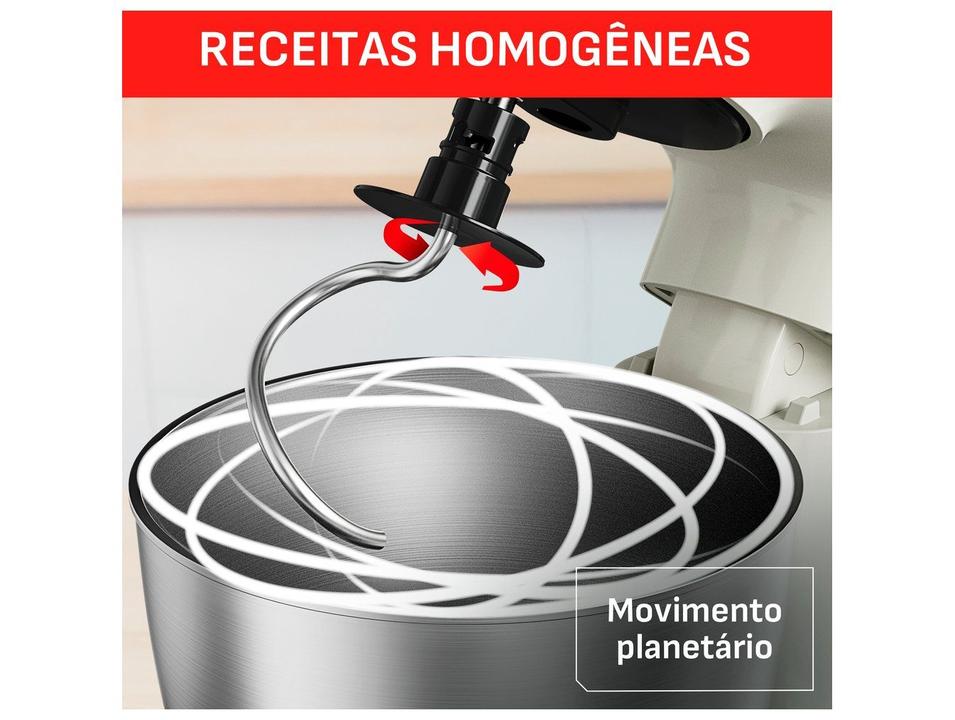 Batedeira Planetária Arno Marfim e Inox 500W 12 Velocidades Tigela Inox 3,5L Bake Easy KM14 com 3 Batedores - 5