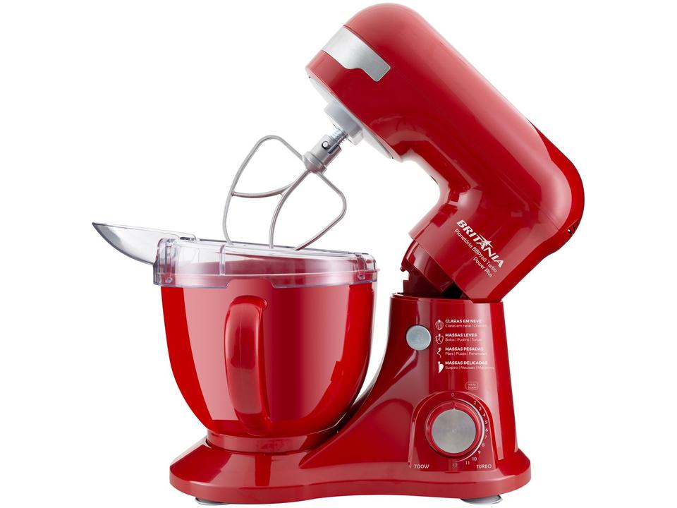 Batedeira Planetária Britânia Vermelha 700W 12 Velocidades 4,5L Turbo Power Plus BBP760VME - 1