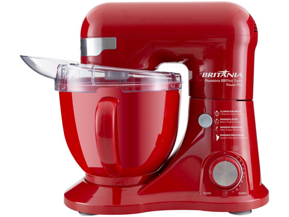 Batedeira Planetária Britânia Vermelha 700W 12 Velocidades 4,5L Turbo Power Plus BBP760VME - 4