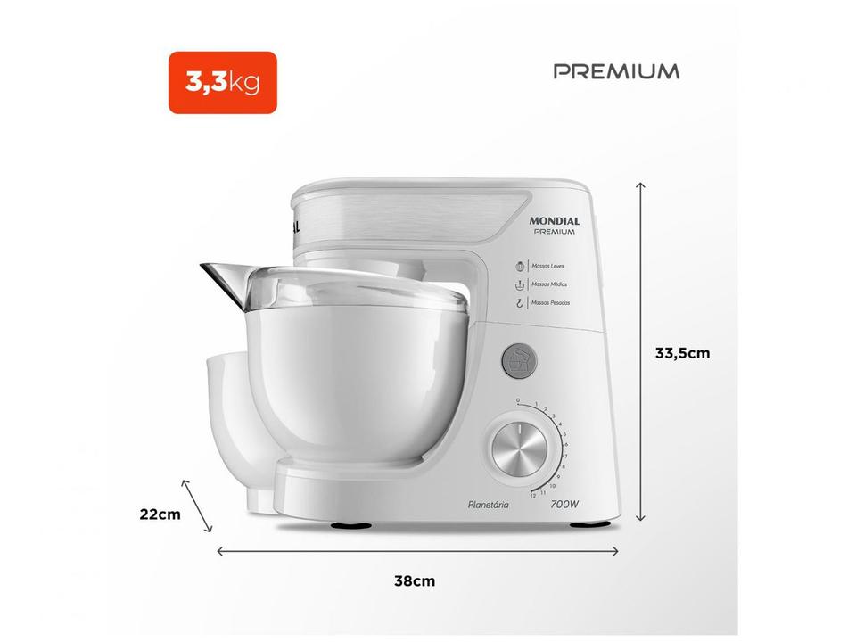 Batedeira Planetária Mondial Branco e Inox 700W - 7