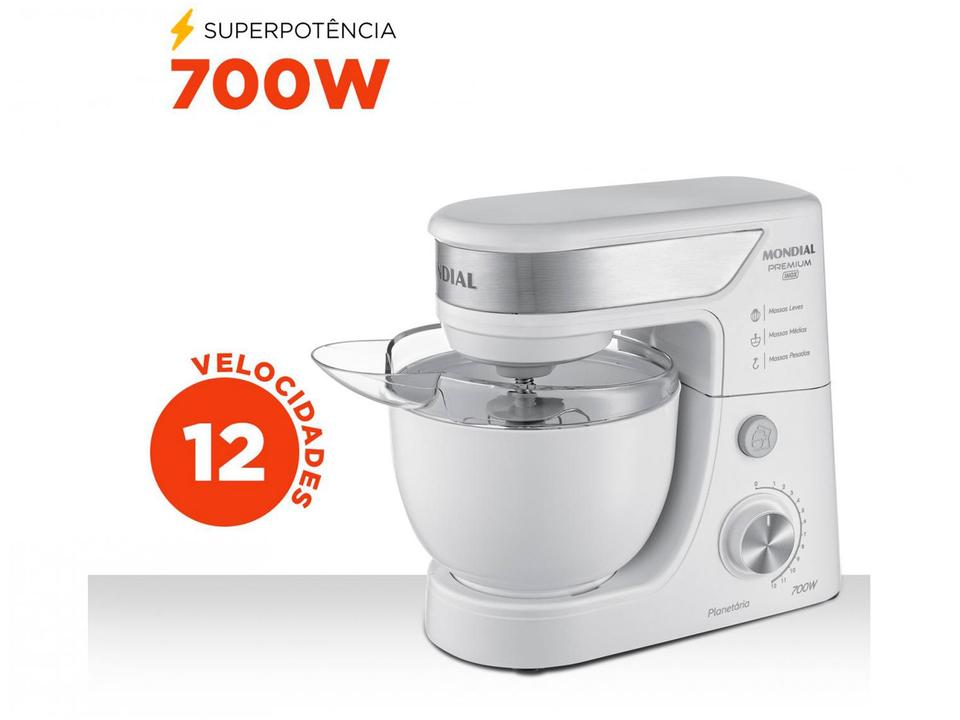 Batedeira Planetária Mondial Branco e Inox 700W - 2