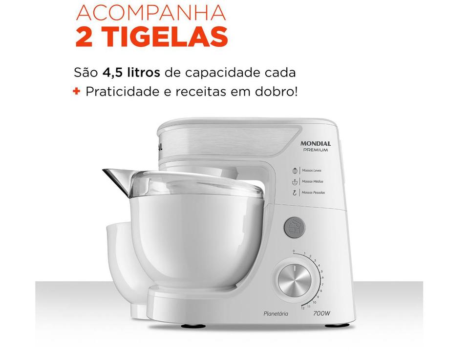 Batedeira Planetária Mondial Branco e Inox 700W - 4