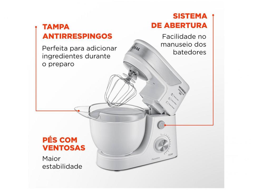 Batedeira Planetária Mondial Branco e Inox 700W - 6