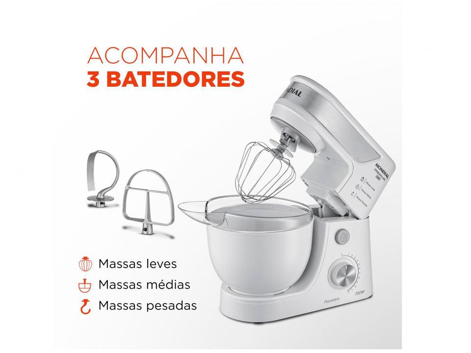 Batedeira Planetária Mondial Branco e Inox 700W - 5