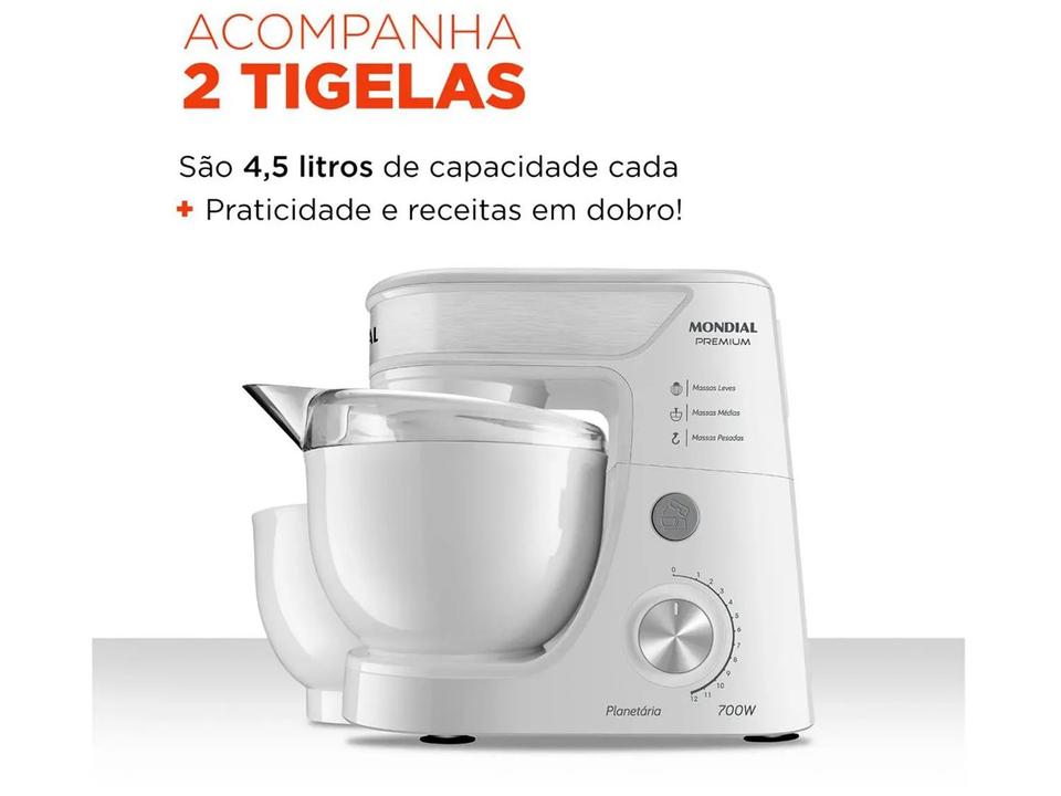 Batedeira Planetária Mondial Branco e Inox 700W - 4