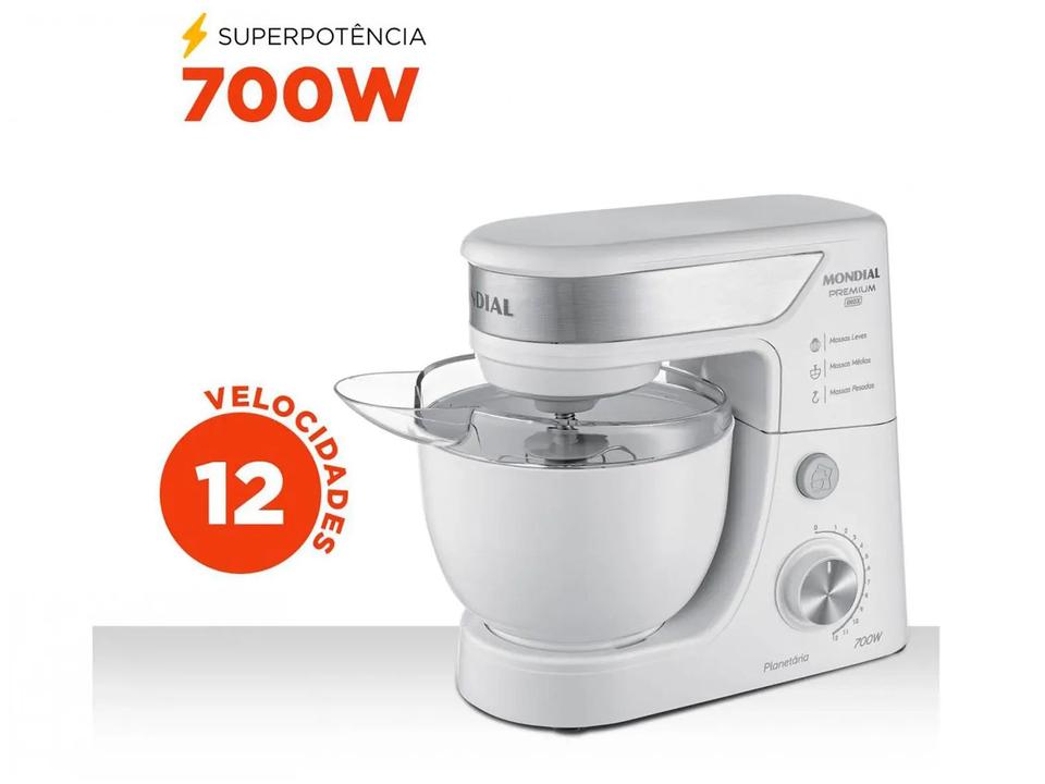 Batedeira Planetária Mondial Branco e Inox 700W - 2