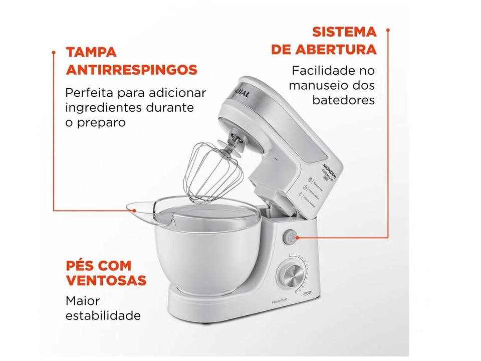Batedeira Planetária Mondial Branco e Inox 700W - 6