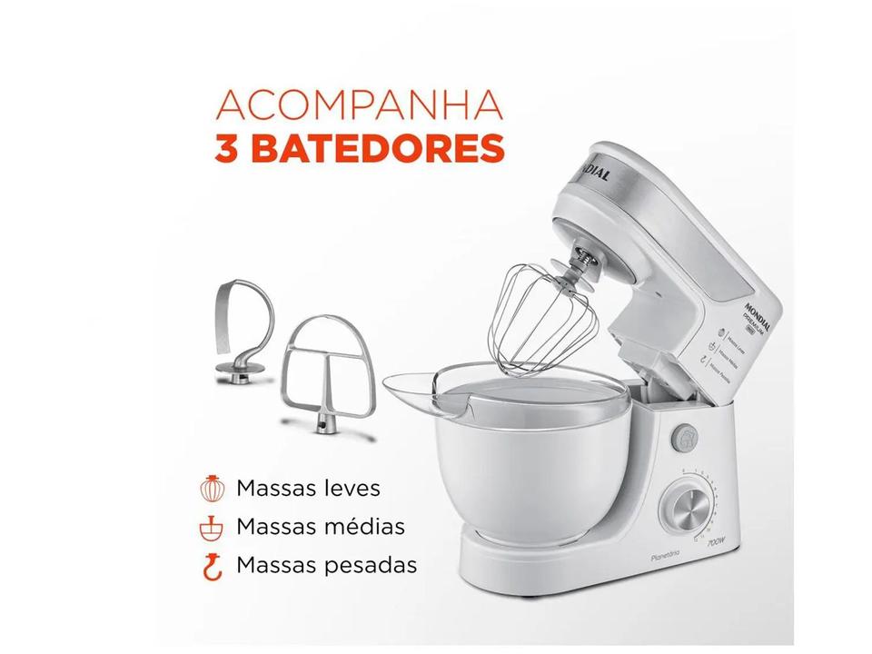 Batedeira Planetária Mondial Branco e Inox 700W - 5