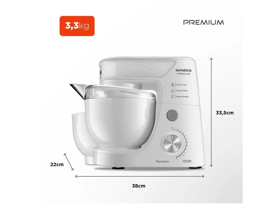 Batedeira Planetária Mondial Branco e Inox 700W - 7