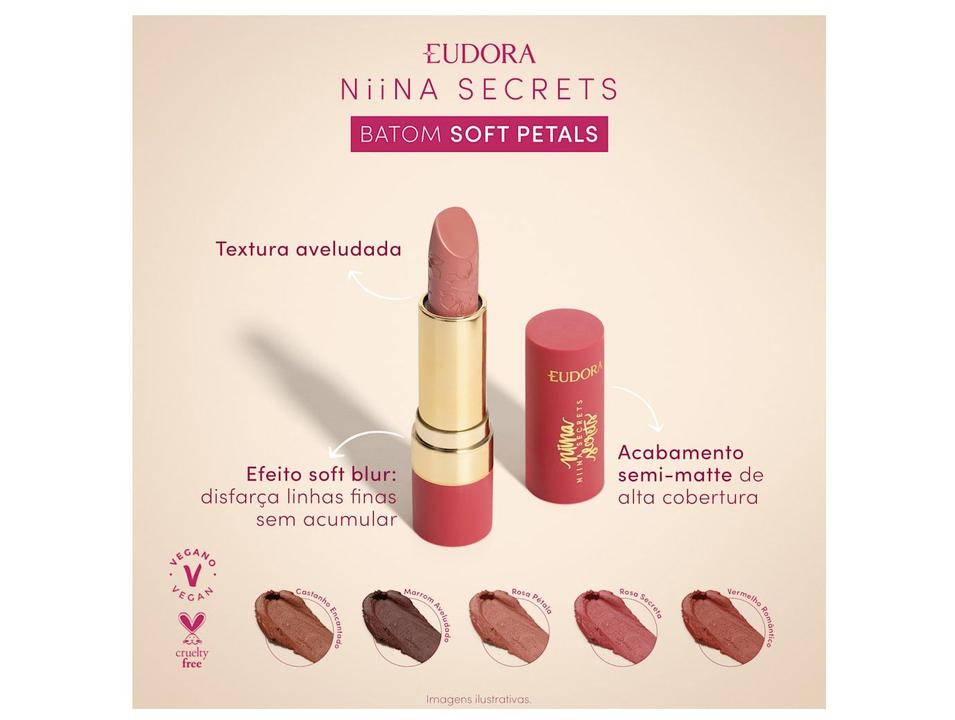 Batom Eudora Niina Secrets Soft Petals Rosa Secreta Longa Duração Vegano 3,6g - 2
