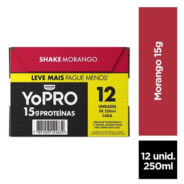 Bebida Láctea UHT 15g de Proteínas Danone YoPRO Morango Zero Açúcar 250ml 12 Unidades - 1