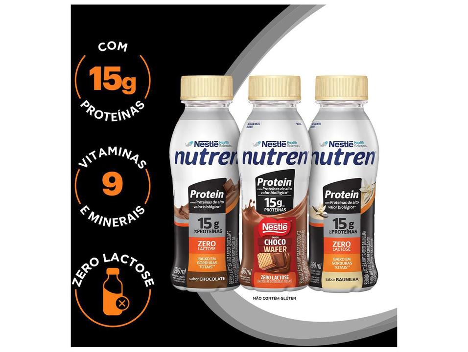 Bebida Láctea UHT com 15g de Proteínas Nestlé Nutren Protein Chocowafer Zero Lactose e Baixo em Gorduras 260ml 6 Unidades - 3