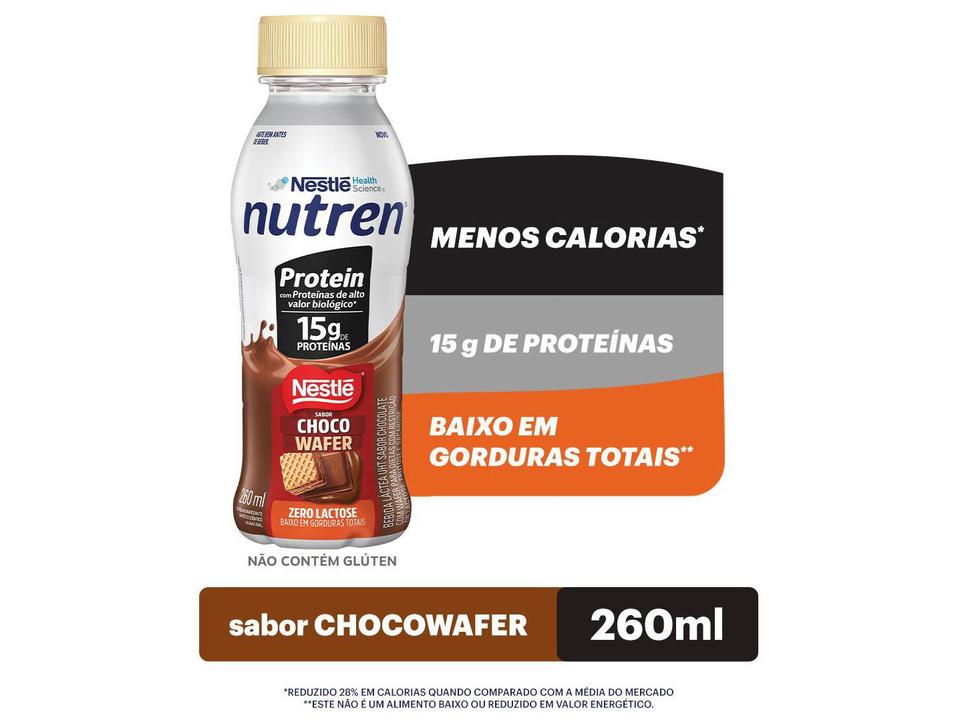 Bebida Láctea UHT com 15g de Proteínas Nestlé Nutren Protein Chocowafer Zero Lactose e Baixo em Gorduras 260ml 6 Unidades - 1