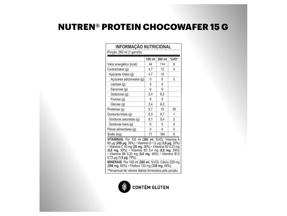 Bebida Láctea UHT com 15g de Proteínas Nestlé Nutren Protein Chocowafer Zero Lactose e Baixo em Gorduras 260ml 6 Unidades - 2