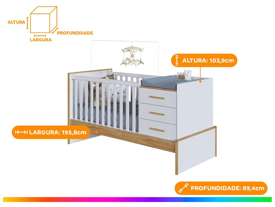 Berço 4 em 1 Branco e Amêndoa Moveis Peroba Confort Multi - 1