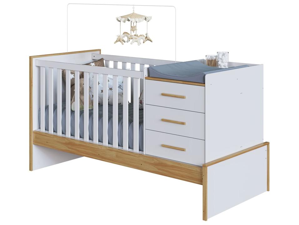 Berço 4 em 1 Branco e Amêndoa Moveis Peroba Confort Multi - 3