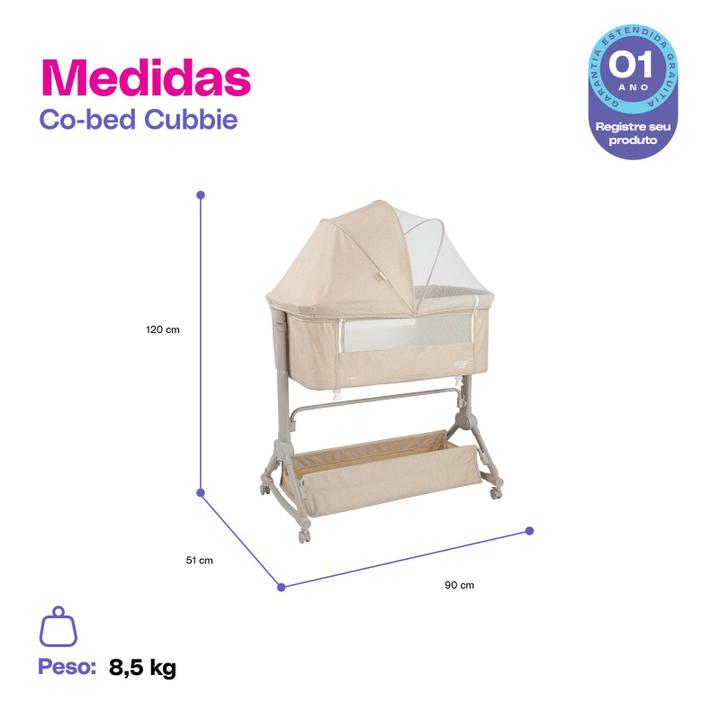 Berço Co-leito Cosco Kids Cubbie com Mosquiteiro Até 9kg Bege - 5