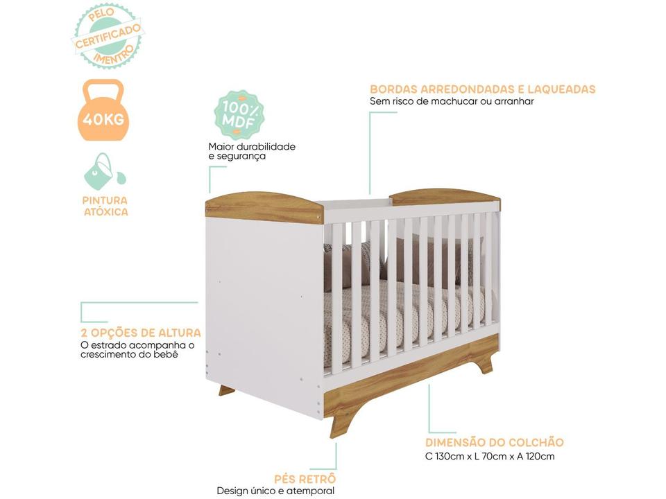 Berço Mini Cama Branco e Amêndoa Móveis Peroba Magia - 6