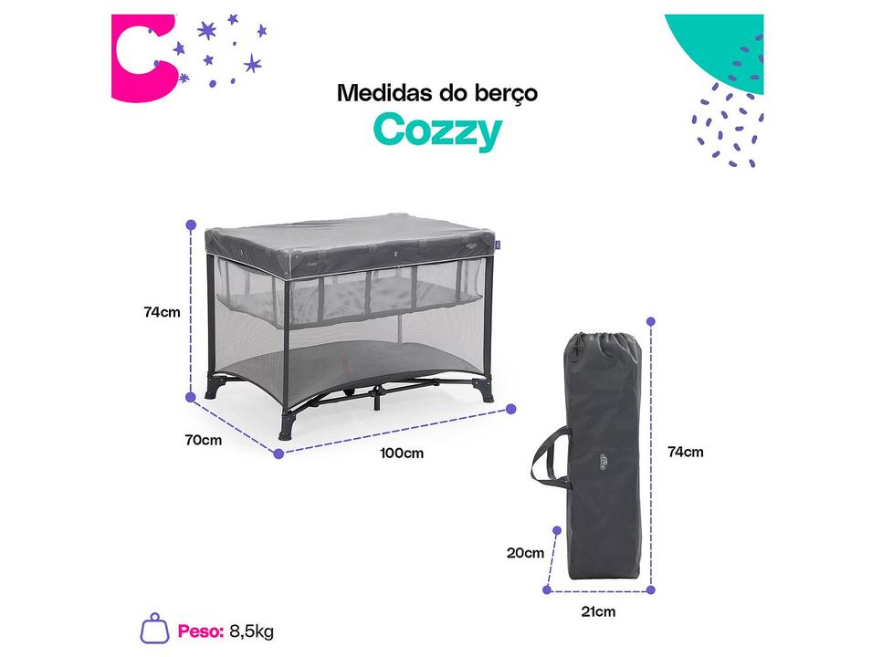Berço Portátil Cosco Kids Cozzy até 18kg Cinza - 16
