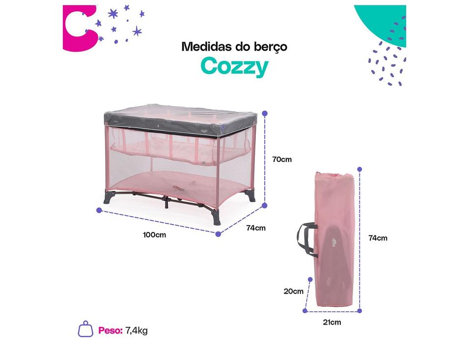 Berço Portátil Cosco Kids Cozzy até 18kg Rosa - 16