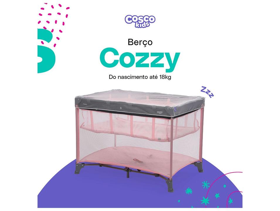 Berço Portátil Cosco Kids Cozzy até 18kg Rosa - 1
