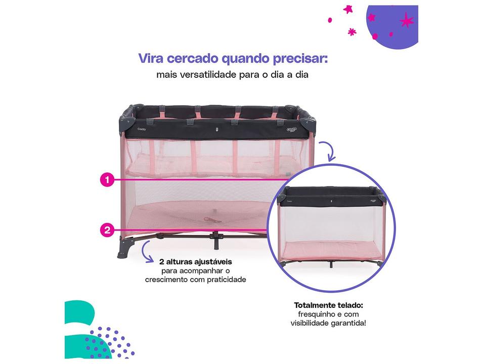 Berço Portátil Cosco Kids Cozzy até 18kg Rosa - 2