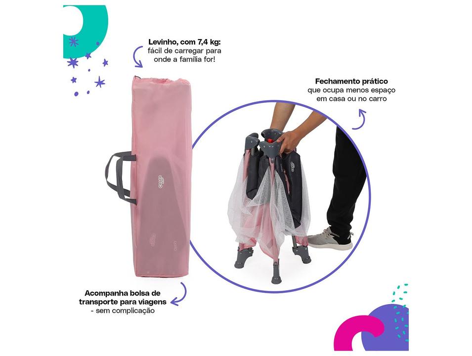 Berço Portátil Cosco Kids Cozzy até 18kg Rosa - 3