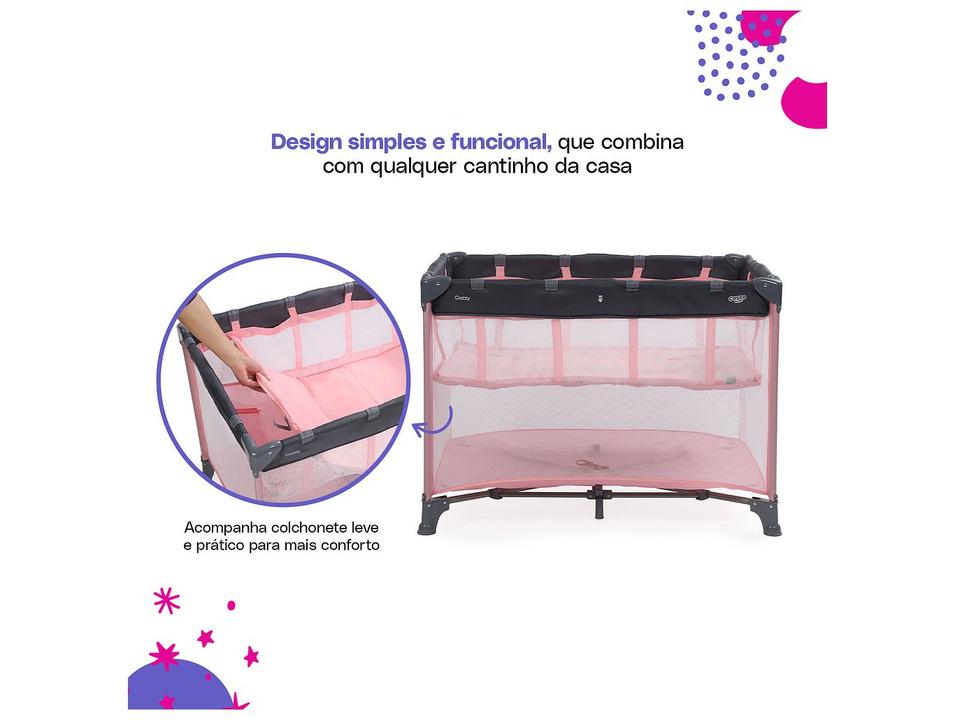 Berço Portátil Cosco Kids Cozzy até 18kg Rosa - 5
