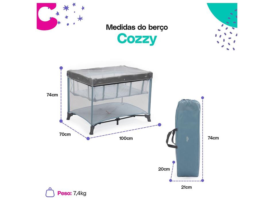Berço Portátil Cosco Kids Cozzy com Mosquiteiro 0 a 18kg Azul - 14