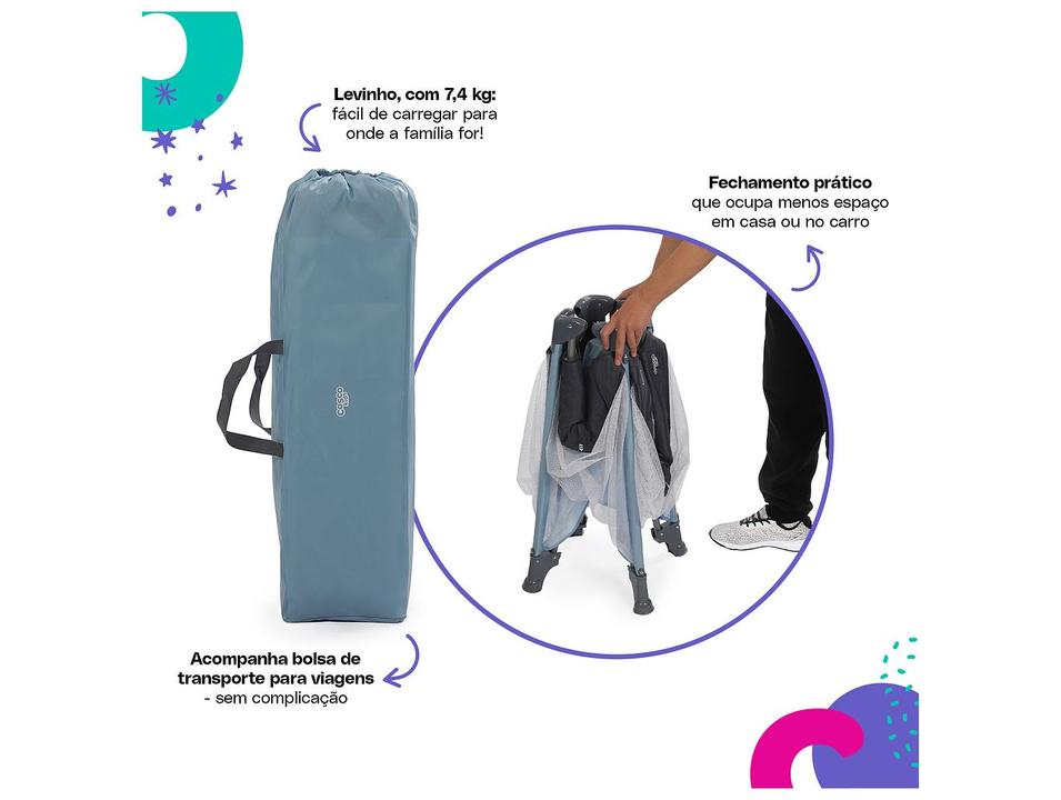 Berço Portátil Cosco Kids Cozzy com Mosquiteiro 0 a 18kg Azul - 11
