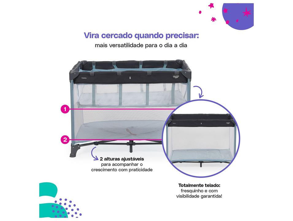 Berço Portátil Cosco Kids Cozzy com Mosquiteiro 0 a 18kg Azul - 10