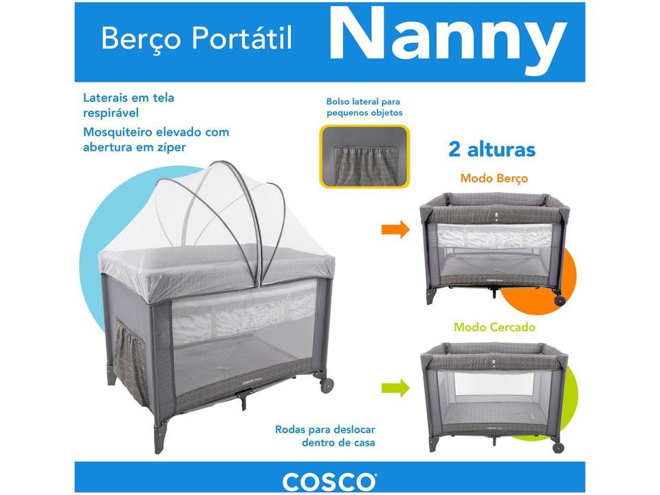Berço Portátil Cosco Kids Nanny 2 Níveis de Altura - 13