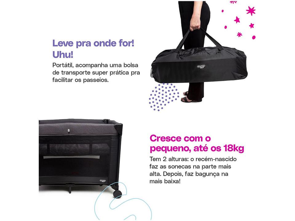 Berço Portátil e Desmontável Cosco Kids Nanny 10kg Preto - 10