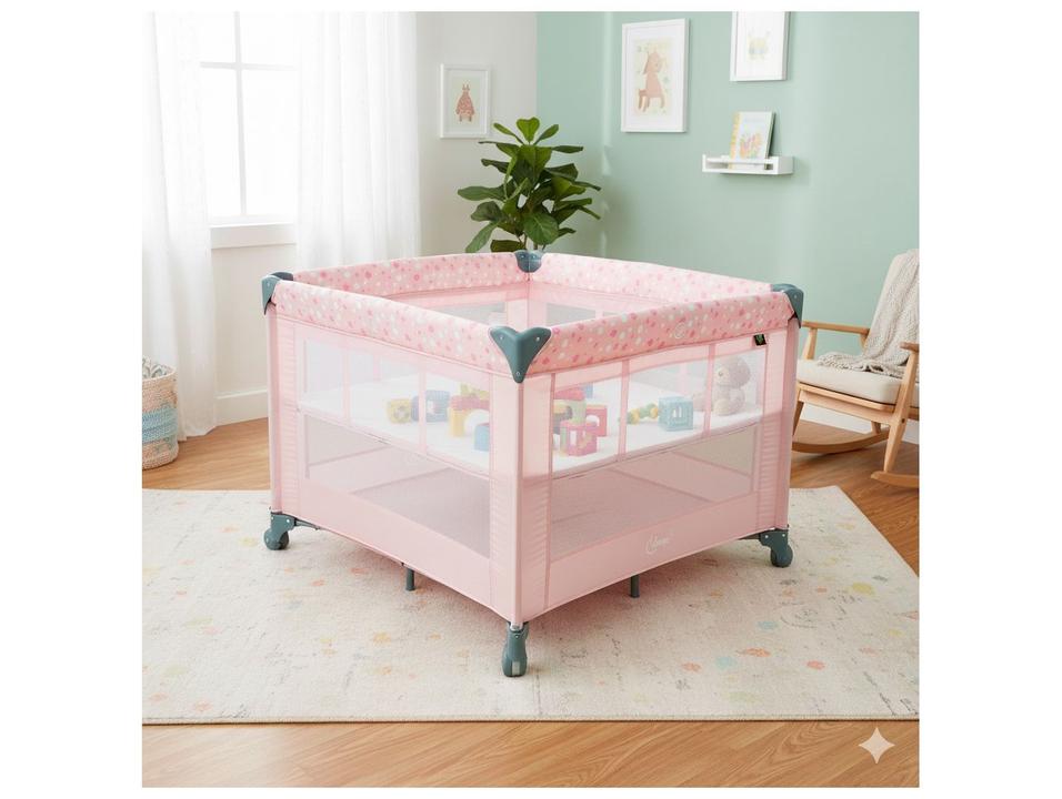 Berço Portátil e Desmontável Maxi Baby Lune até 15kg Rosa - 2