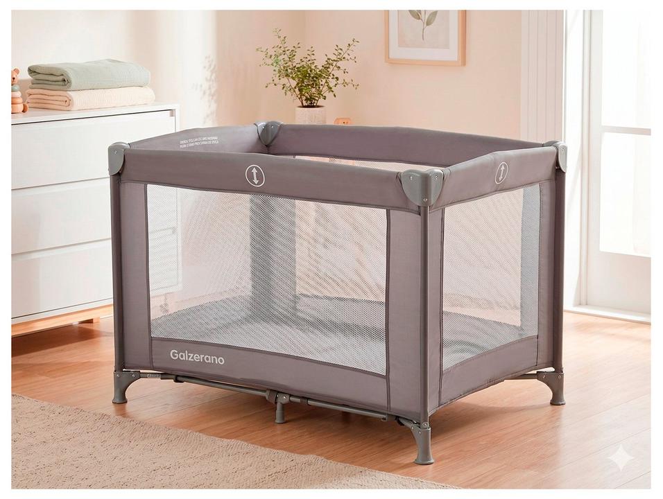 Berço Portátil Galzerano Basic com Colchão e Mosquiteiro 0 a 18kg Cinza - 1