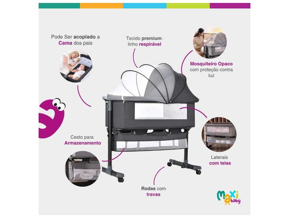Berço Portátil Maxi Baby Connect com Mosquiteiro até 9kg Cinza - 4