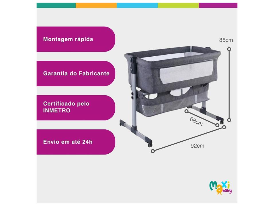 Berço Portátil Maxi Baby Connect com Mosquiteiro até 9kg Cinza - 2