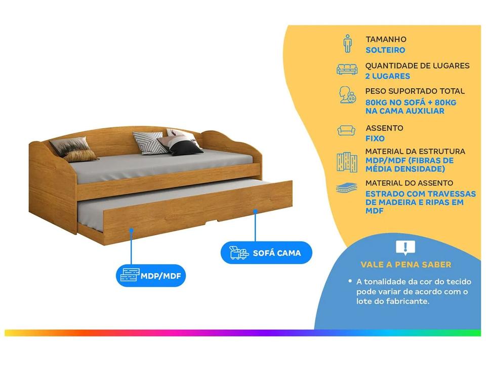 Bicama Solteiro com Cama Auxiliar Conquista Móveis Funny III Cinamomo - 1