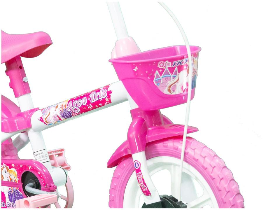 Bicicleta Aro 12 Infantil Track Bikes Arco Iris W Branco e Fucsia com Rodinhas e Cesta - 5