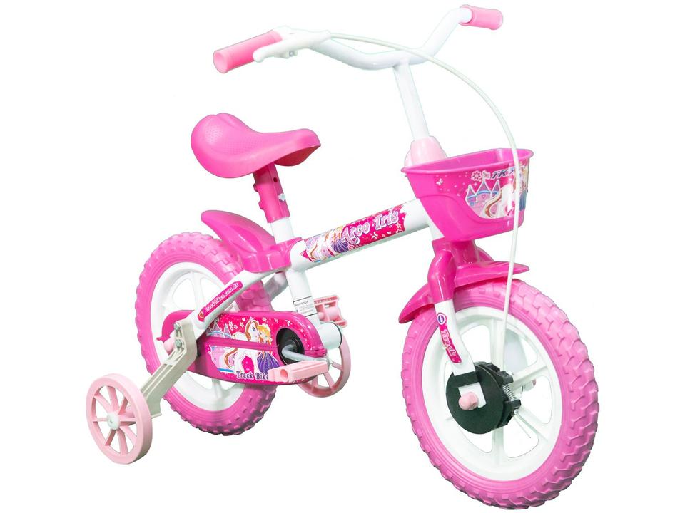 Bicicleta Aro 12 Infantil Track Bikes Arco Iris W Branco e Fucsia com Rodinhas e Cesta - 3