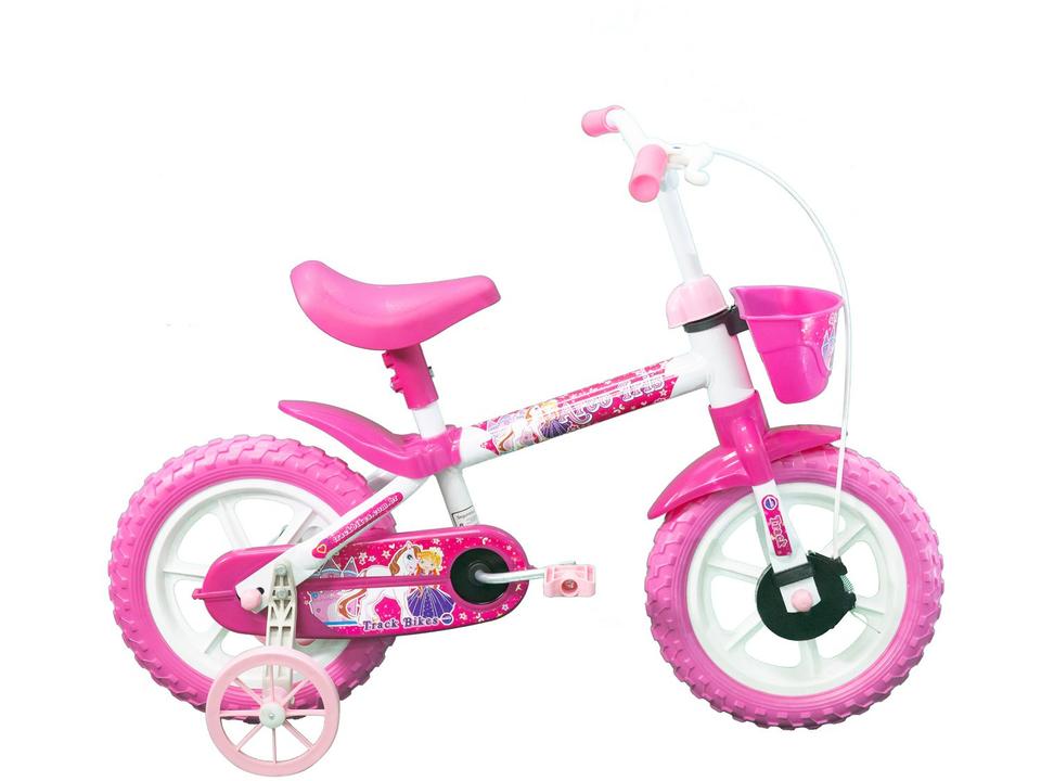 Bicicleta Aro 12 Infantil Track Bikes Arco Iris W Branco e Fucsia com Rodinhas e Cesta